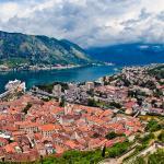 The Kotor Bay, Old City Roofs And Port. Adriatic Sea Beach And M